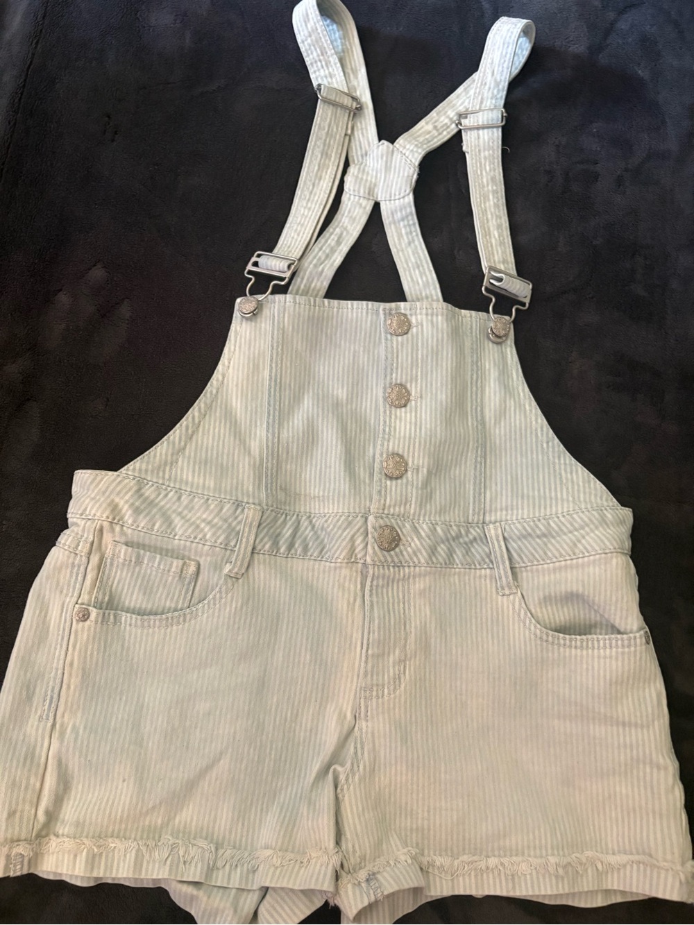 Blue Spice Striped Short Overalls